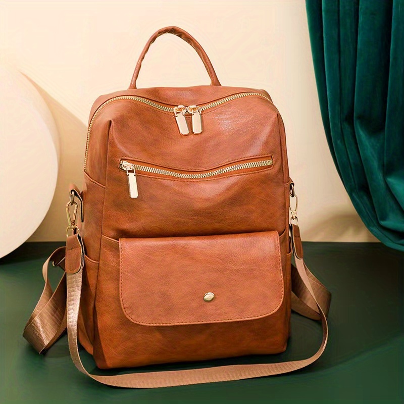 Large Capacity PU Leather School Backpack