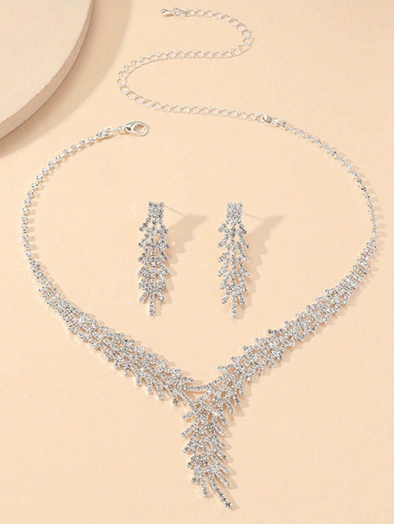 3pcs earrings plus necklace   set silver plated   shining   evening party decor perfect gift for female details 0