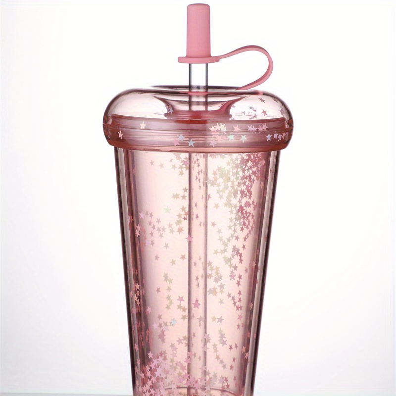 Water Bottle With Straw Sequin Decor Plastic Water Cups With - Temu