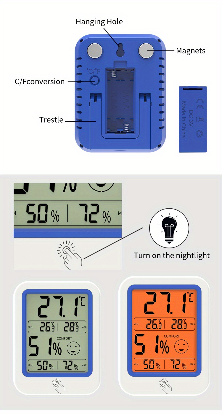 Desktop Digital Indoor Room Thermometer Hygrometer With Backlight And  Strong Magnet, Home Gadgets, Cheap Items - Temu