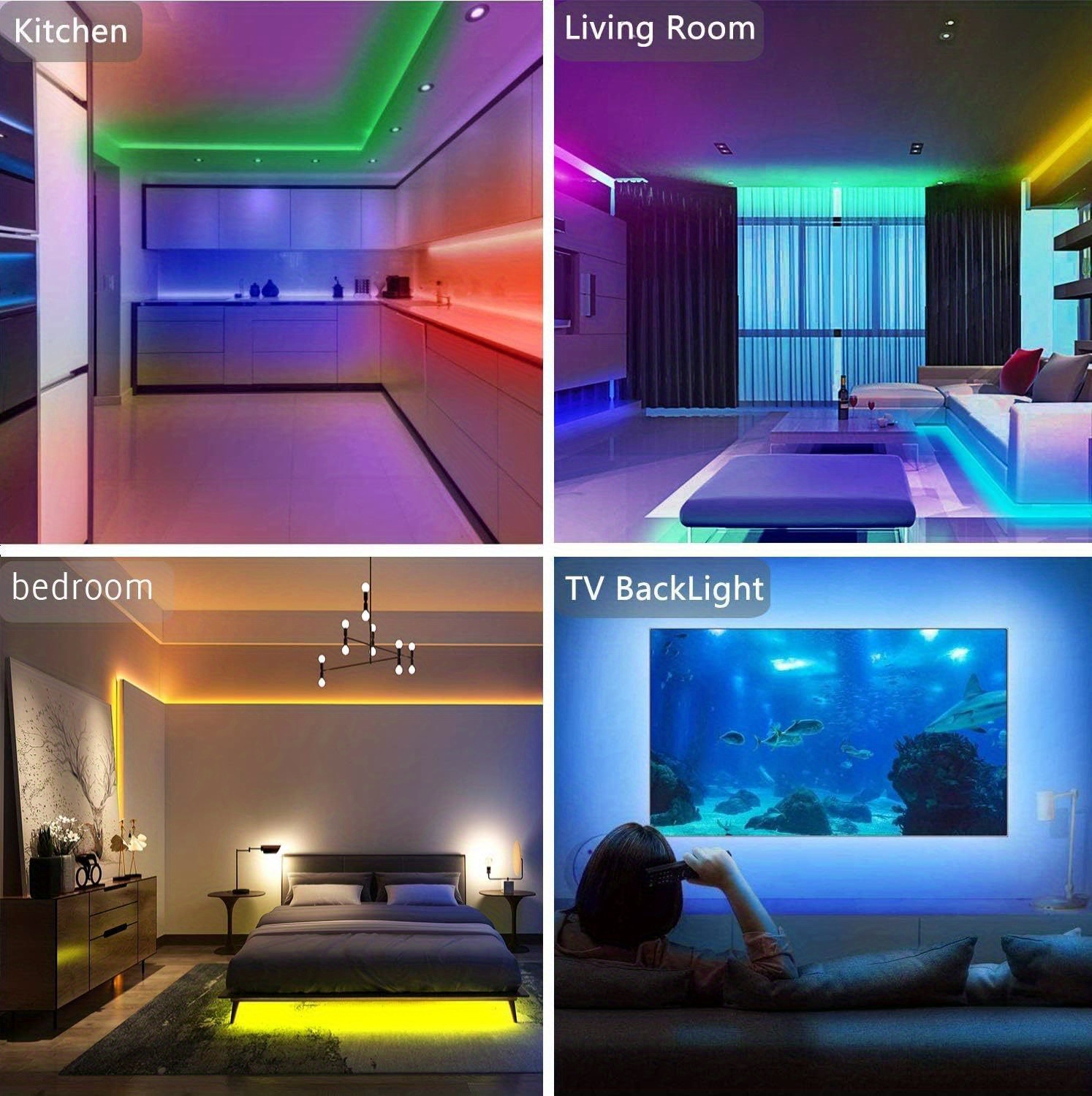 60m 200ft smart led strip light 2 rolls of 30m 100ft rgb strip light synchronized with music 44 key remote control led light used for bedroom christmas light decoration multi color 100ft deck balcony roof garden swimming pool details 4