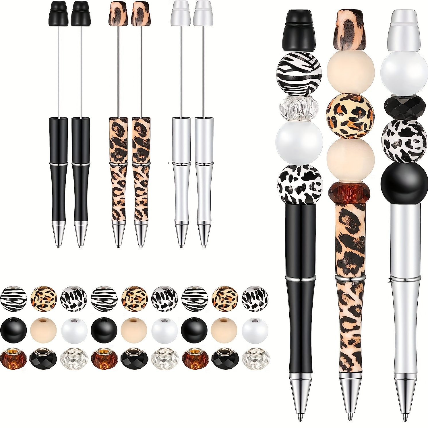 30Pcs Beadable Pens Plastic Bead Pen Black Ink Ballpoint Pens Diy