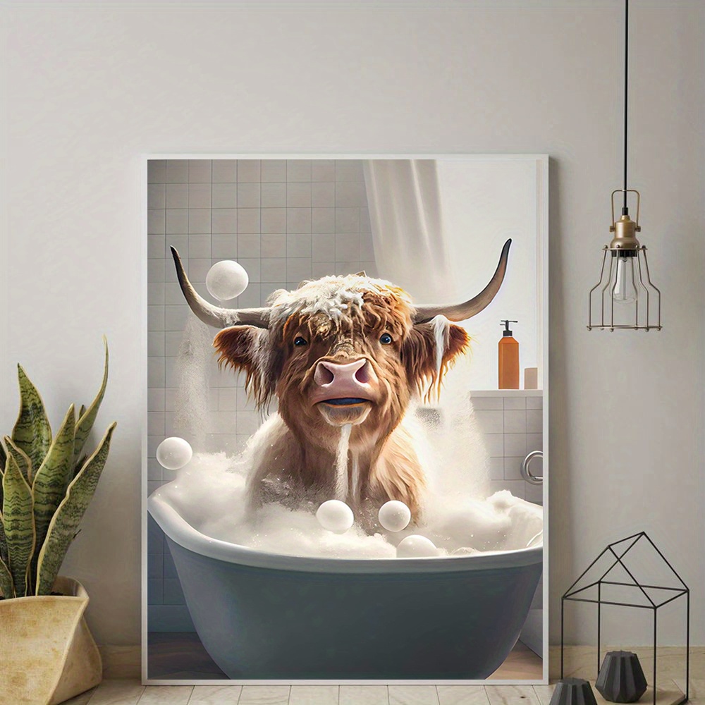 Cute Highland Cow Bath Picture Canvas Print Bath Poster - Temu United ...