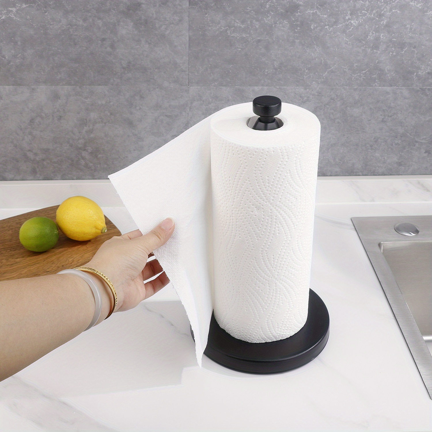 1pc Standing Countertop Paper Towel Holder, Paper Towel Stand With Ratchet  System For Kitchen Bathroom, One-Handed Tear Paper Stainless Steel Paper