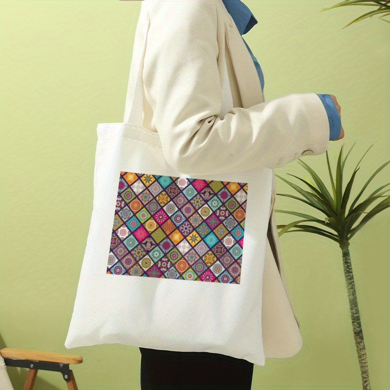 Flower Totem Pattern Canvas Shoulder Bag, Aesthetic Mandala Travel Beach  Tote Bag, Reusable Grocery Shopping Bag - Temu