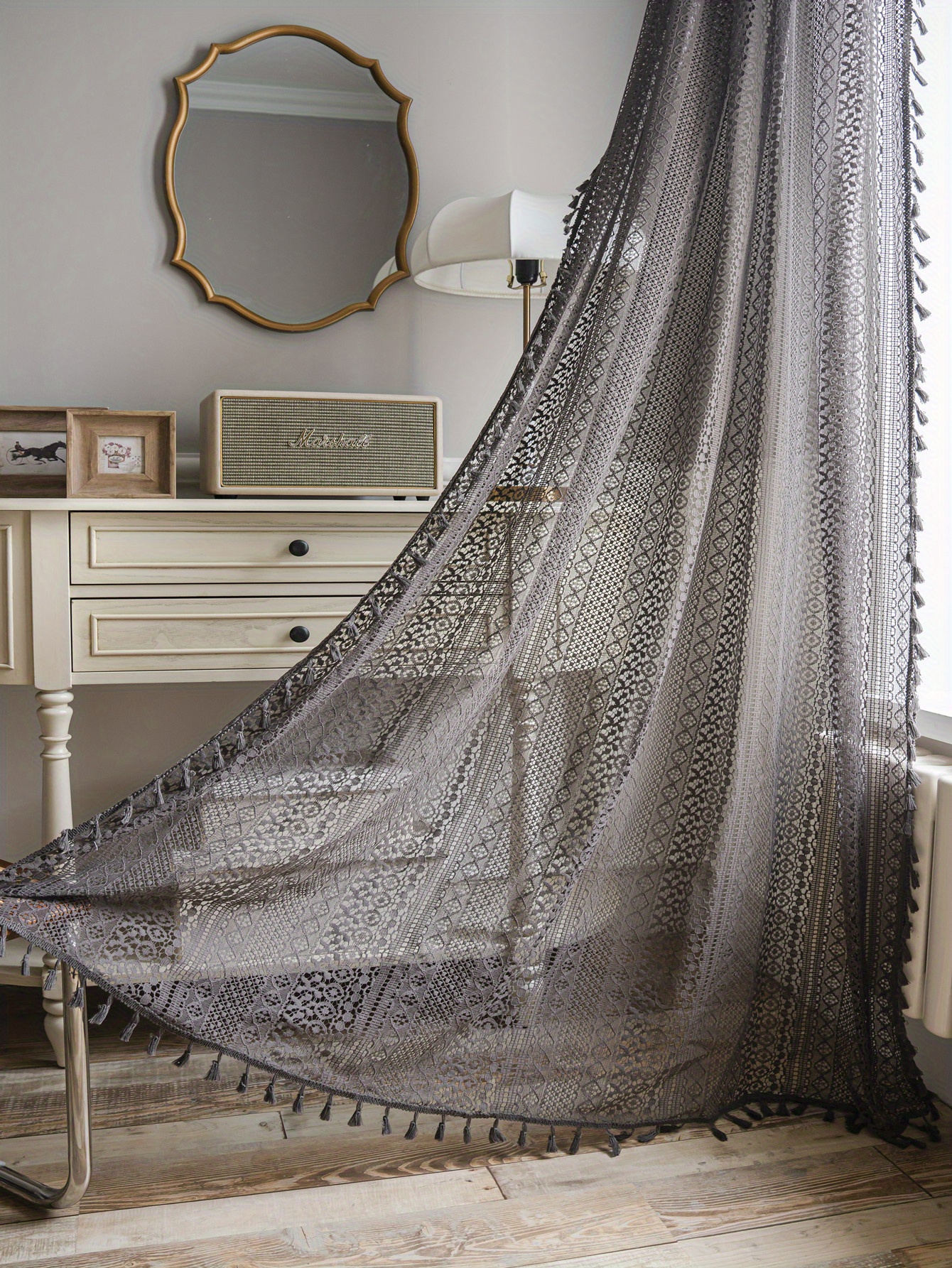 Bohemian Vintage Transparent Semi blackout Grey Curtain Temu