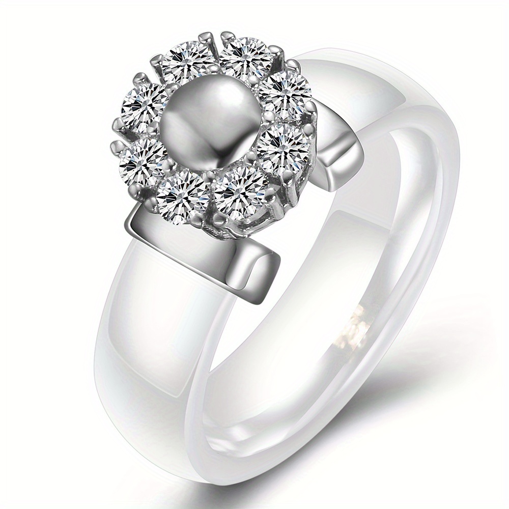 simple round ceramic ring black white zirconia single ring jewelry festival gift details 1