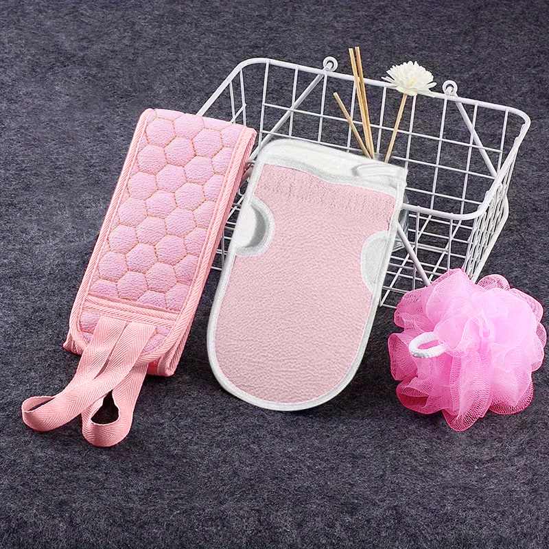 3pcs Exfoliating Bath Towel Set Bath Flower Back Scrubber Loofah Sponge
