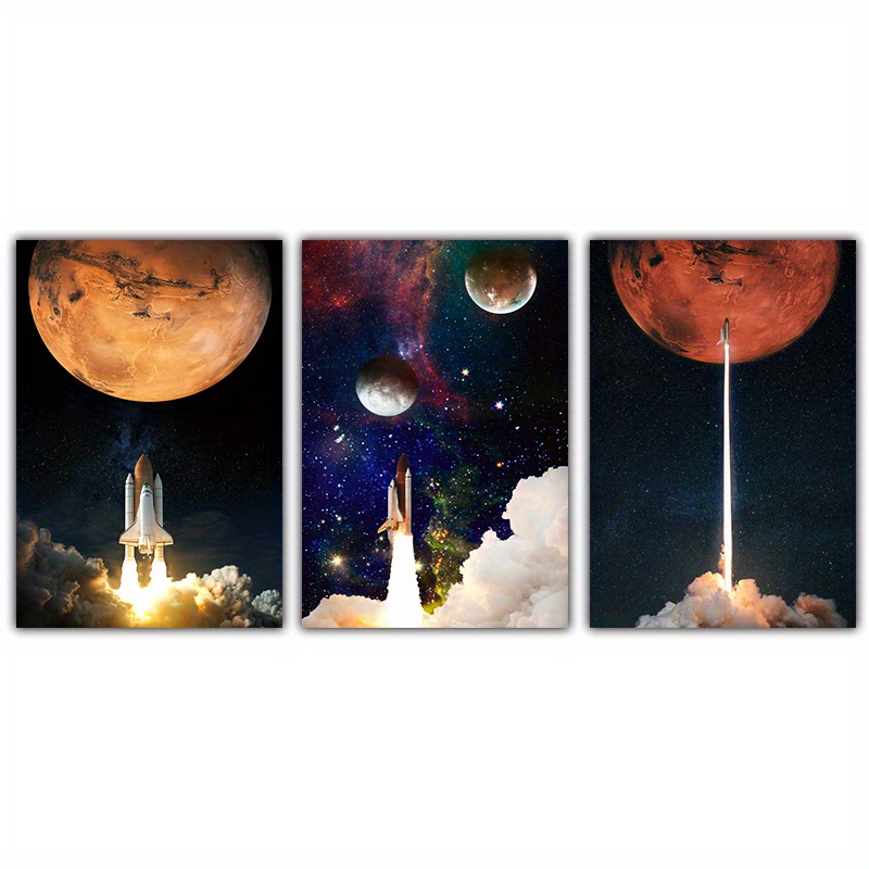 - Spaceship Temu Planet Canvas Scientific Poster Astronaut Cosmos