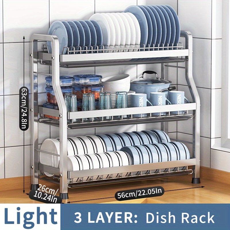 Dish Drying Rack for Kitchen Counter, 2 Tier Large Dish Draines, 304  Stainless Steel Dish Strainers with Drainboard Set
