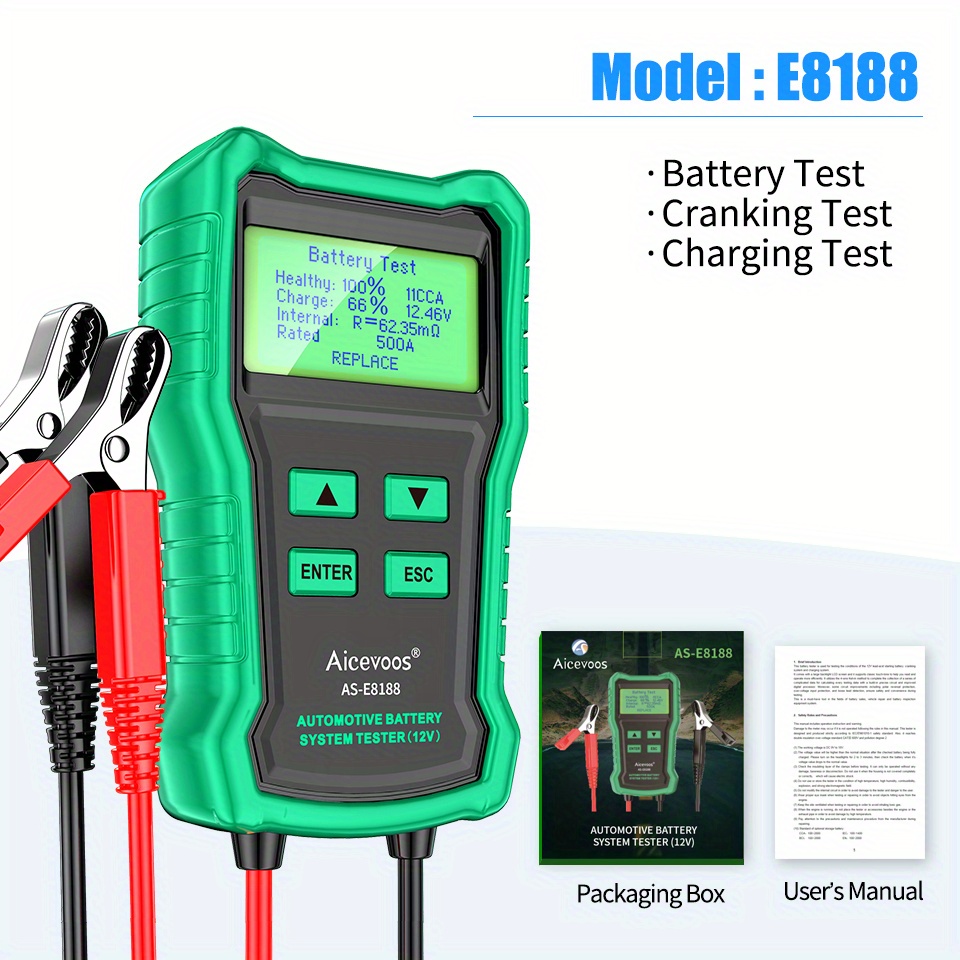 Aicevoos E8188 Testeur de Batterie, Testeur Batterie Voiture, 100-2000 CCA  Testeur de Batterie pour Auto Testeur de Batterie 12v Testeur Batterie :  : Auto et Moto