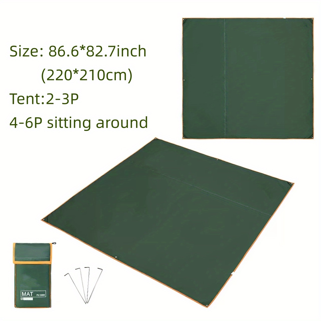 PU3000 Windproof Tarp Moisture Washable Floor Mat Sunshade Canopy Pocket Mat