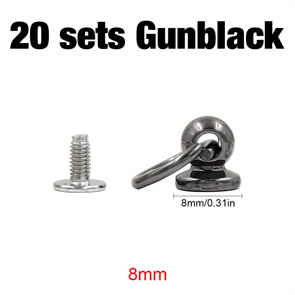 20 Sets 8mm Round Head Screw Alloy Rivets Screwback Rivets With Pull Rings For Leather Craft Wallets Bags Phone Case Clothes