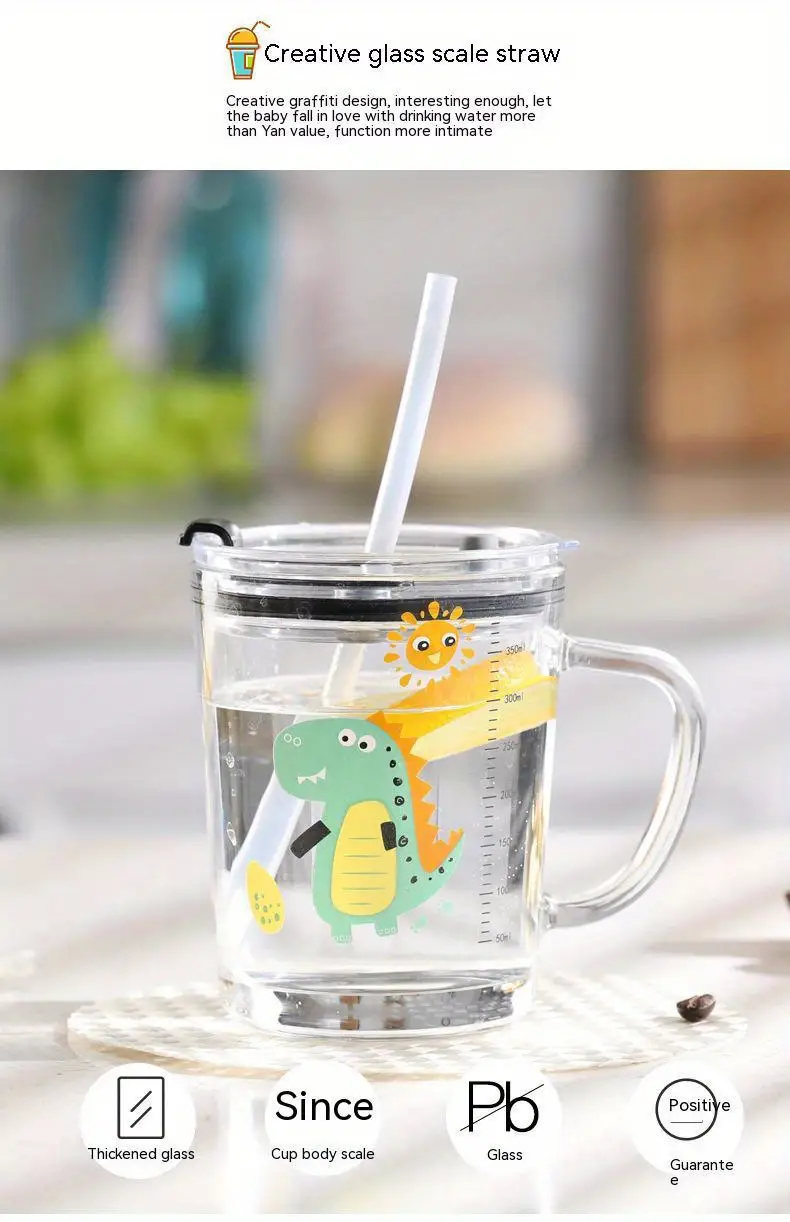 Cute Cartoon Glass Water Cup With Lid, Straw, And Handle - Heat Resistant  Drinking Cup For Summer And Winter - Perfect For Home And Kitchen Use - Temu