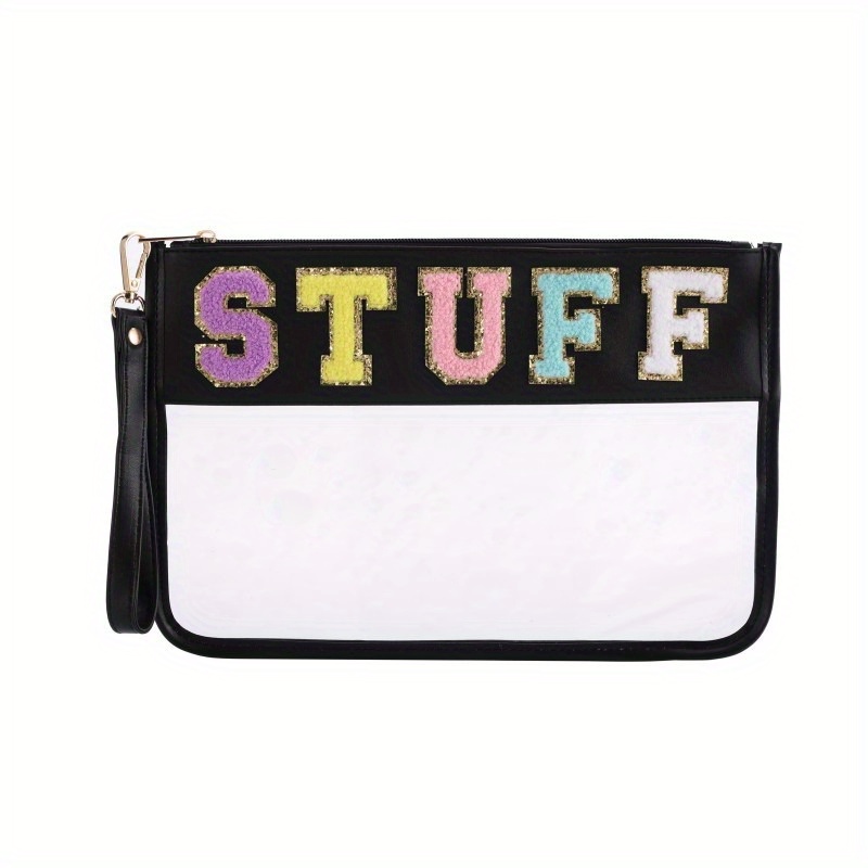 Glitter Monogram Clear Makeup Cosmetic Bag Zipper Toiletry Pouch