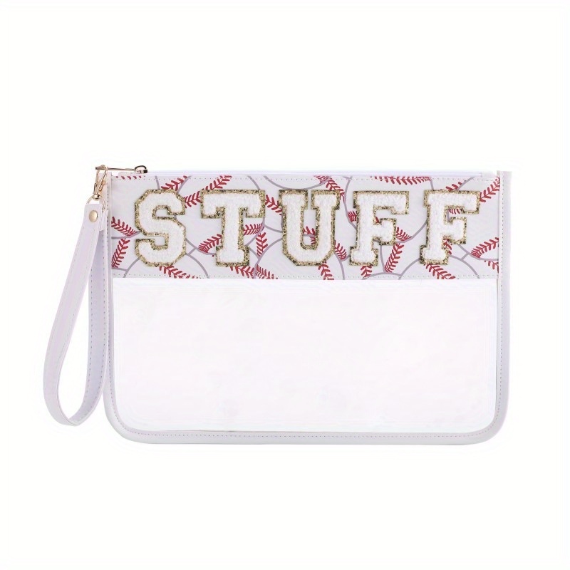 Glitter Monogram Clear Makeup Cosmetic Bag Zipper Toiletry Pouch