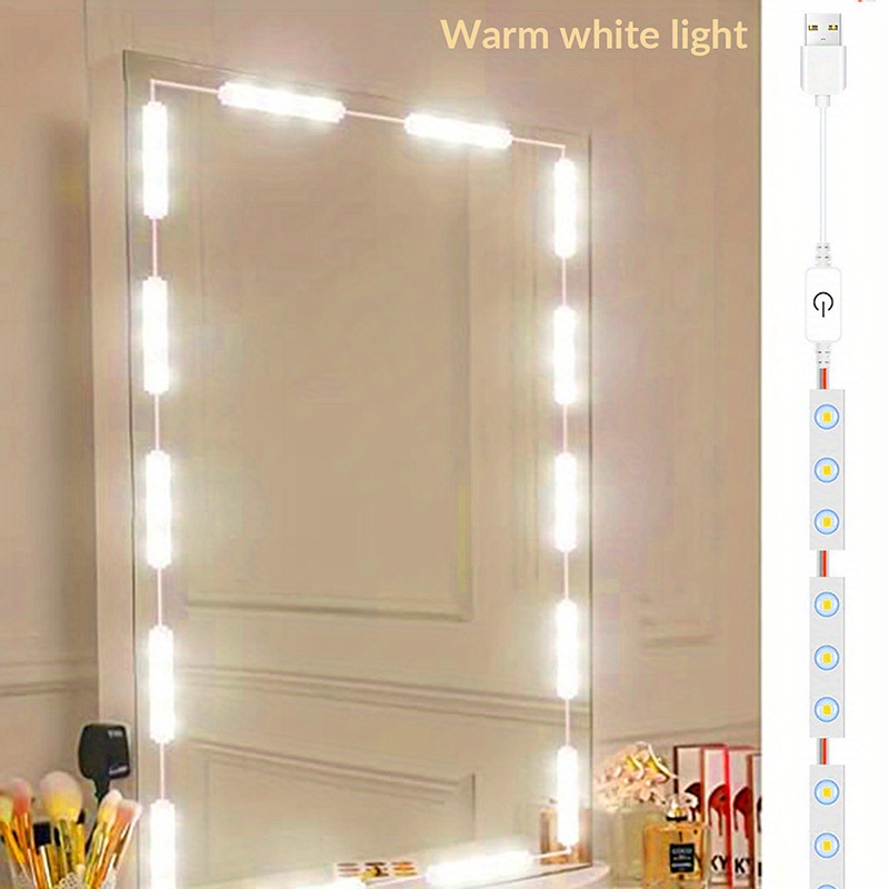 1pc 18/30/42 LED Luz De Maquillaje Frontal De Espejo USB, Luz De Espejo De  Cosméticos Con Atenuación Continua, Luz De Tocador Con Atenuación Táctil US
