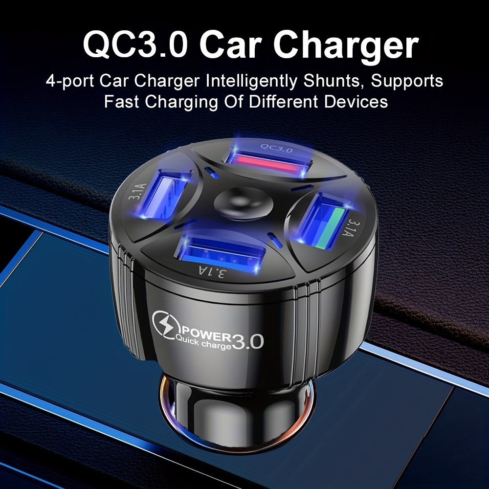 65W 4 Port USB Car Charger LED Fast Charging Plug 7A Quick Phone Charge Adapter For IPhone 12 11 Samsung Xiaomi Iphone Vivo Oppo In Car