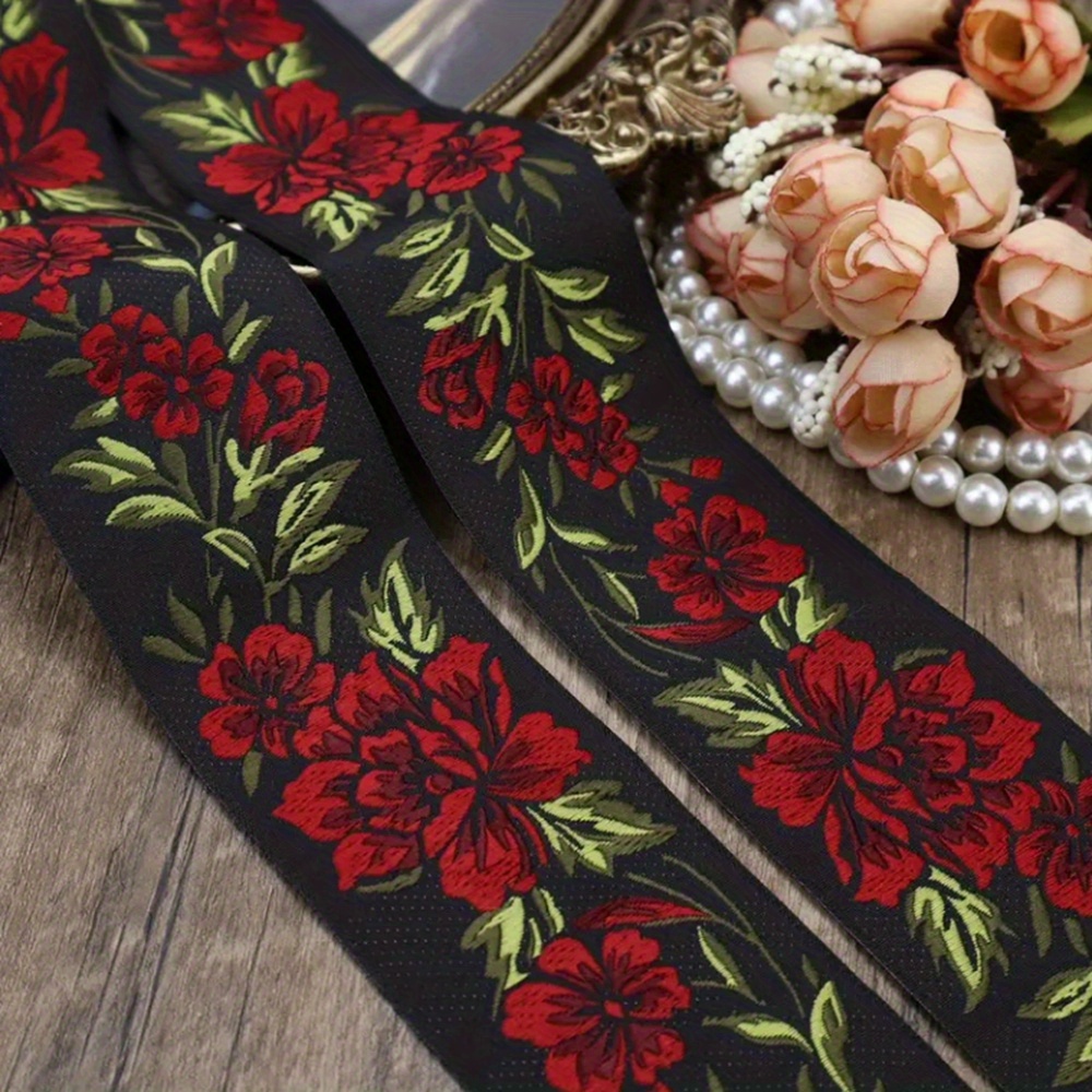 2yards Rose Flower Jacquard Edging Lace Satin Ribbon Flower - Temu