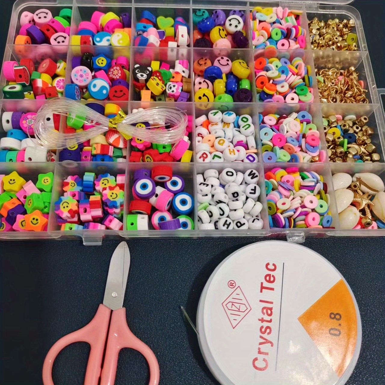 1140 Pcs Polymer Clay Bead Kit, Flower Smiley Face Beads Mixed Fruit Spacer  Beads,Charms For Bracelet Jewelry Making