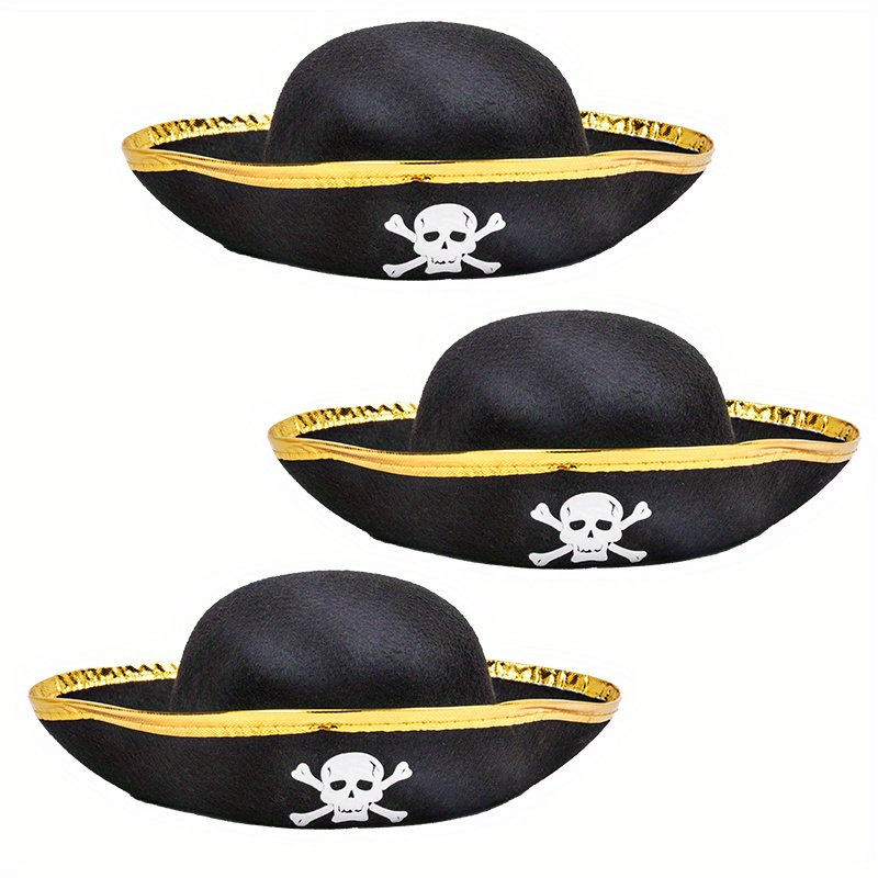 Spooktacular Creations Sombrero pirata negro, sombrero de tricornio  colonial con ribete dorado para adultos, accesorio de disfraz de Halloween,  juego