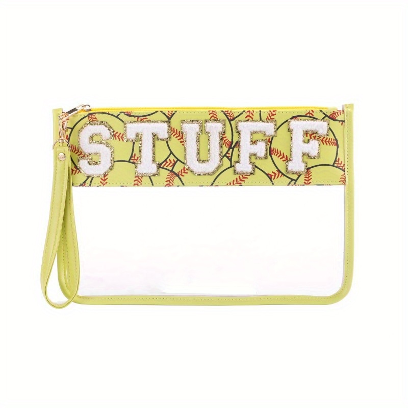 Glitter Monogram Clear Makeup Cosmetic Bag Zipper Toiletry Pouch