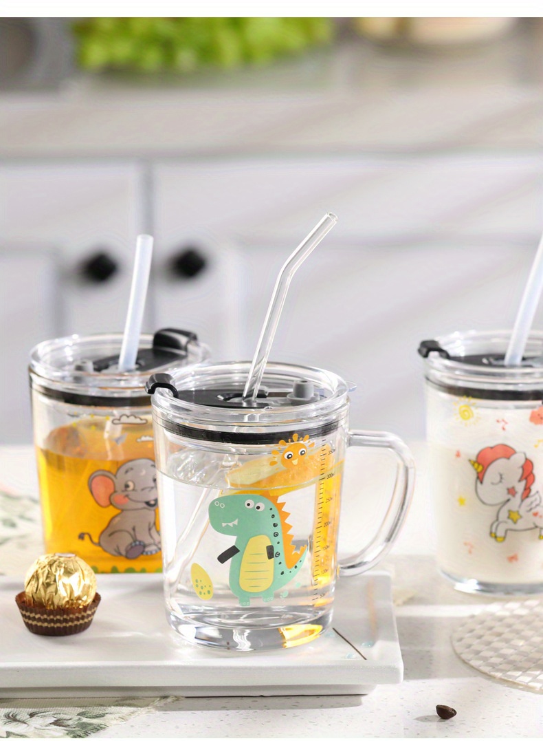 Cute Cartoon Glass Water Cup With Lid, Straw, And Handle - Heat Resistant  Drinking Cup For Summer And Winter - Perfect For Home And Kitchen Use - Temu