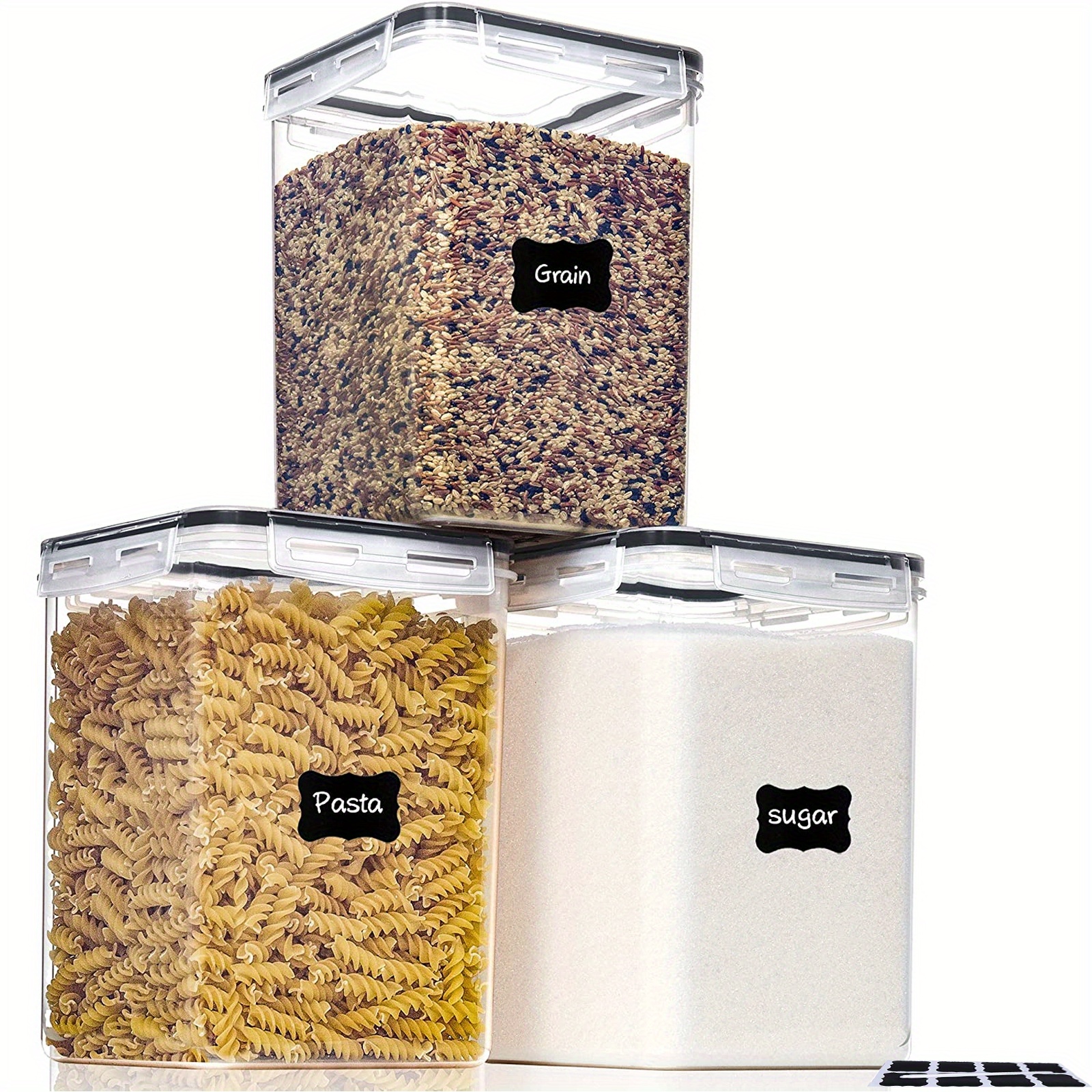 3Pcs Large Airtight Food Storage Containers With Lids 5.2L/176Oz, BPA Free Plastic Kitchen Pantry Canisters For Flour,Sugar,Dry Food - With Lables