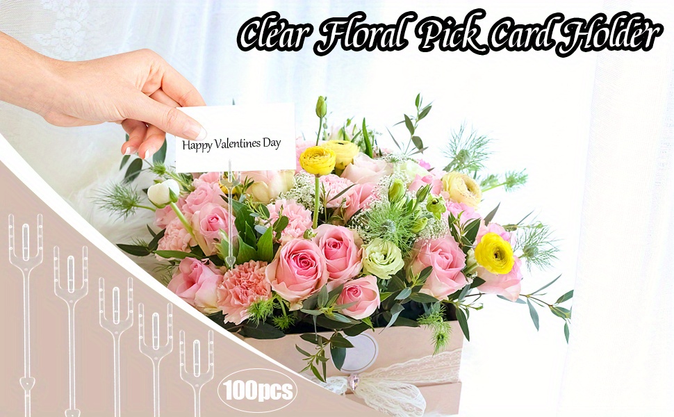 80 Pieces Plastic Flower Card Holder Stick Plastic Floral Picks Card Holder  Heart Flower Pickers Card Holder Floral Card Holder Flower Place Card