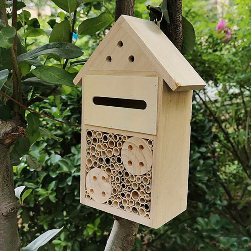 Natural Handmade Wooden Mason Bee House Natural Wooden - Temu