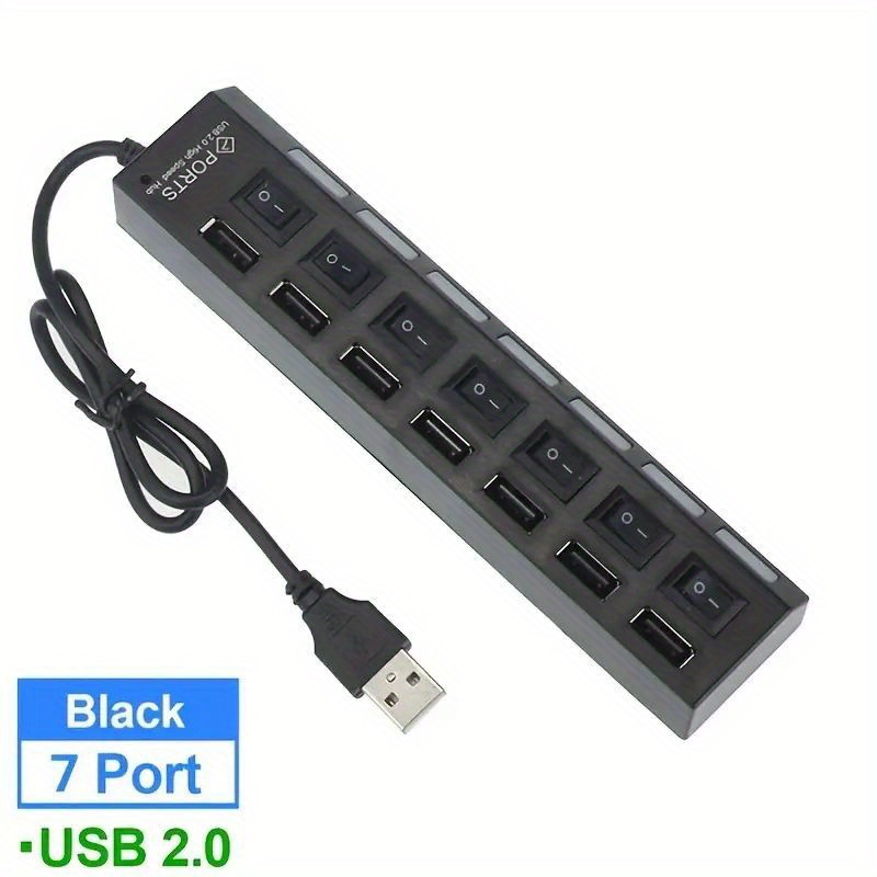 Insten 4-Port USB 2.0 Hub with Individual On Off Power Switches and LEDs