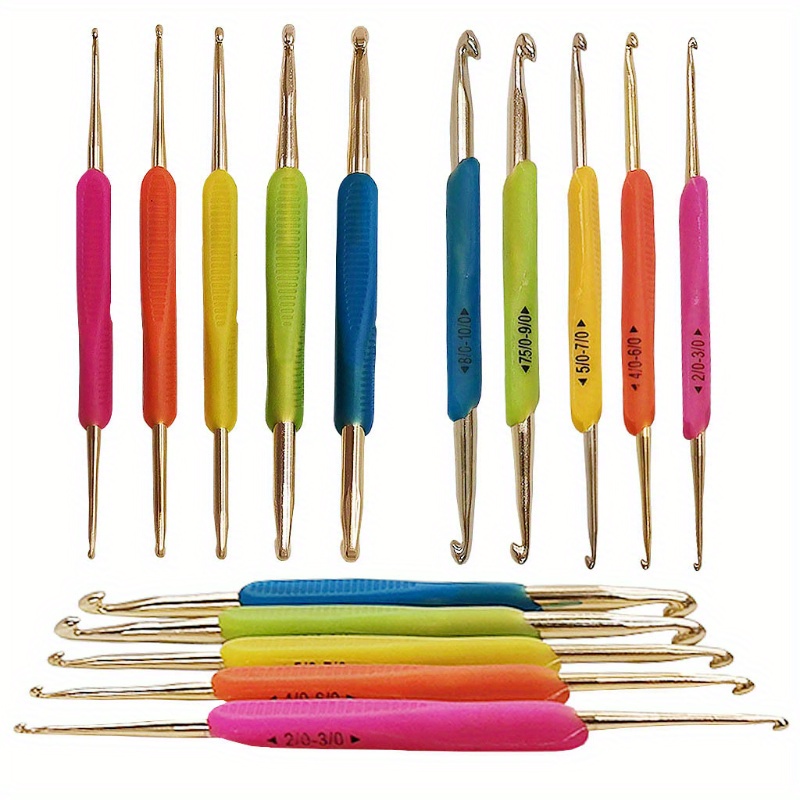 5Pcs Crochet Hook Set Rubber Handle Aluminum Knitting Needles 2