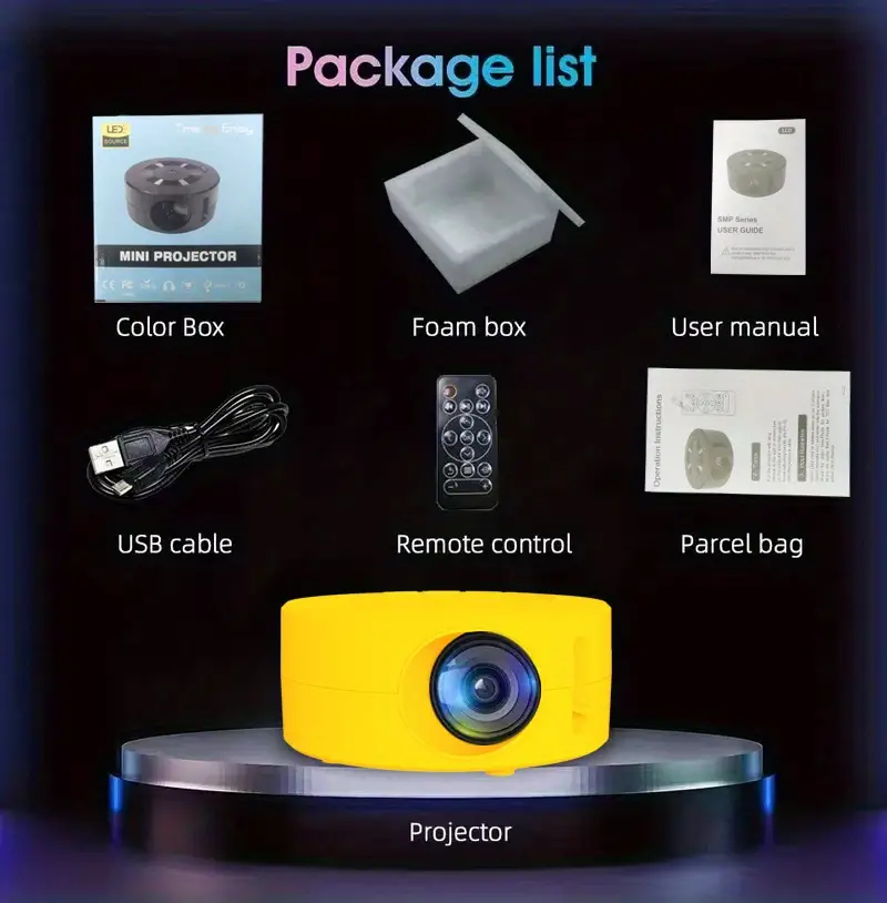 mini projector portable hd 1080p removable led screen home theater projector wired projection same screen compatible with ios android av usb details 20