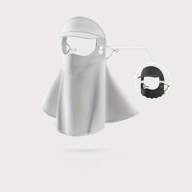 New Uv Protection Face Cover With Black Cap Visor, Ice Silk Sunscreen Mouth  Mask, Full Face Shield For Women, Light Grey