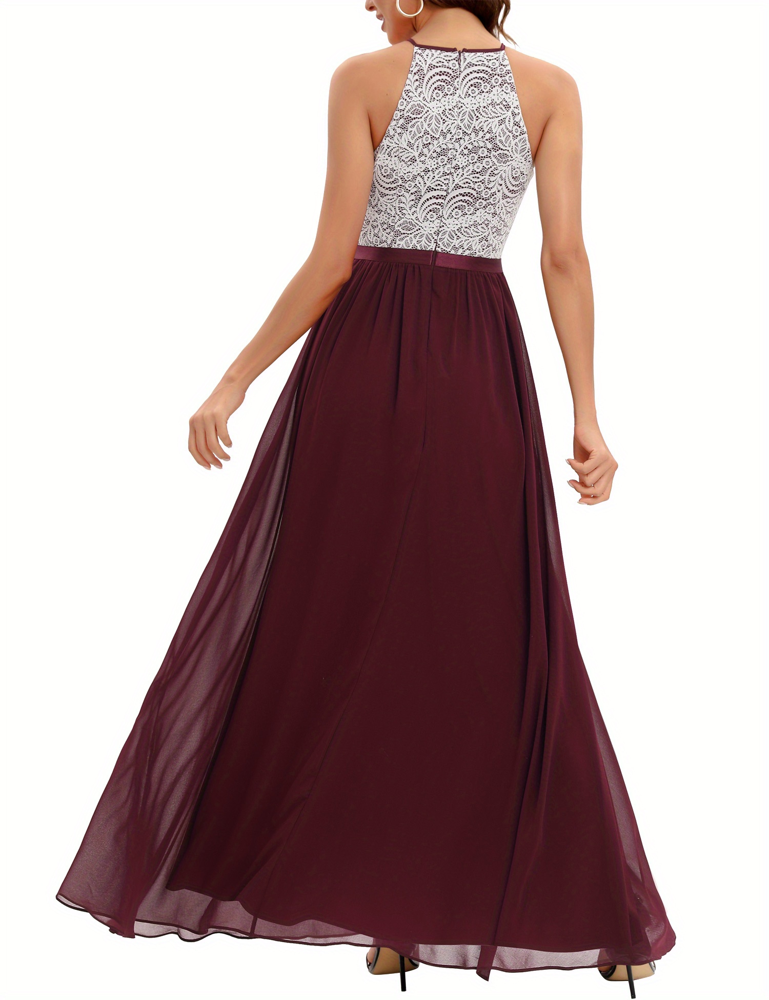 Lace Splicing Halter Neck Dress Elegant Aline Sleeveless Temu