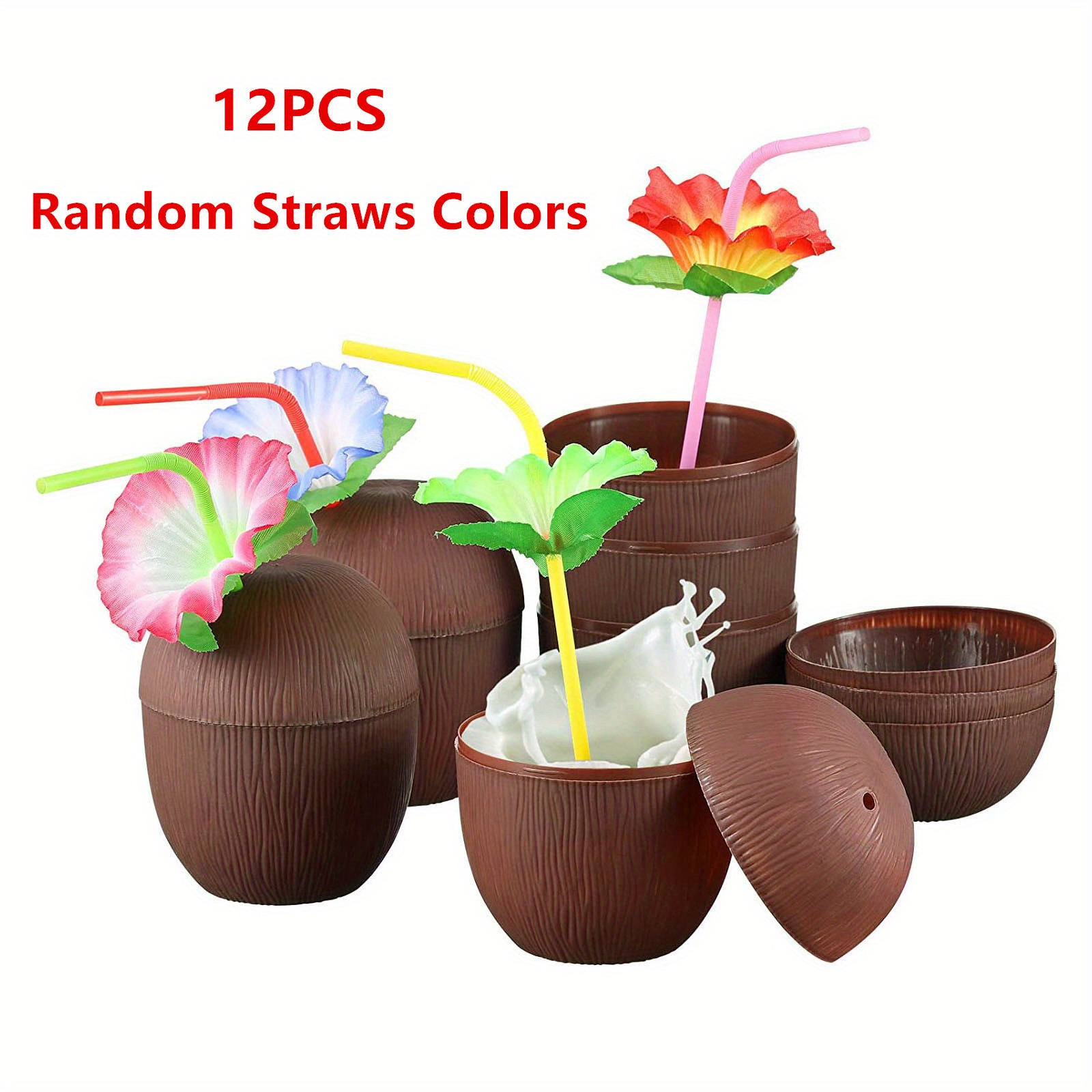 Hawaii Theme Plastic Cups With Lids and Straws: Luau Plastic Drink Cups  With Lids and Straws 