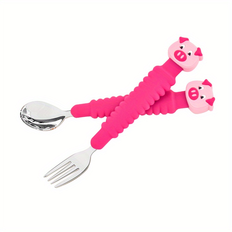Cartoon Long Handle Fork & Spoon Set for Kids