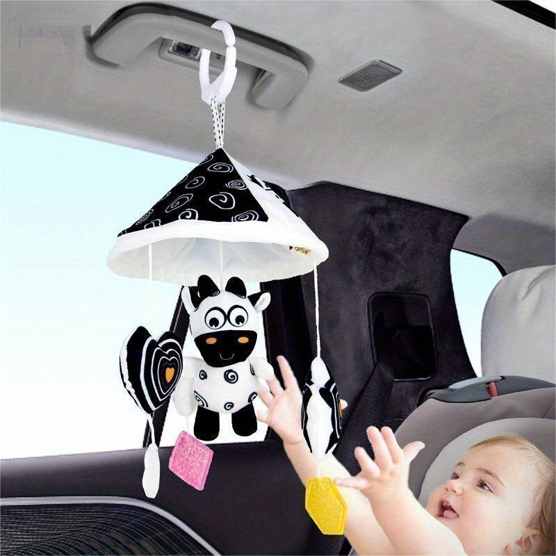 black and white baby toy car hanging baby trolley hanging umbrella wind chime early education toys crib bell stroller baby hanging umbrella bed bell pendant black and white animal wind chime bed hanging baby safety seat rattle plush toy details 0