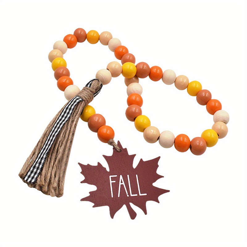 Halloween Wood Beads Garland Fall Autumn Plaid Tassel Pendant