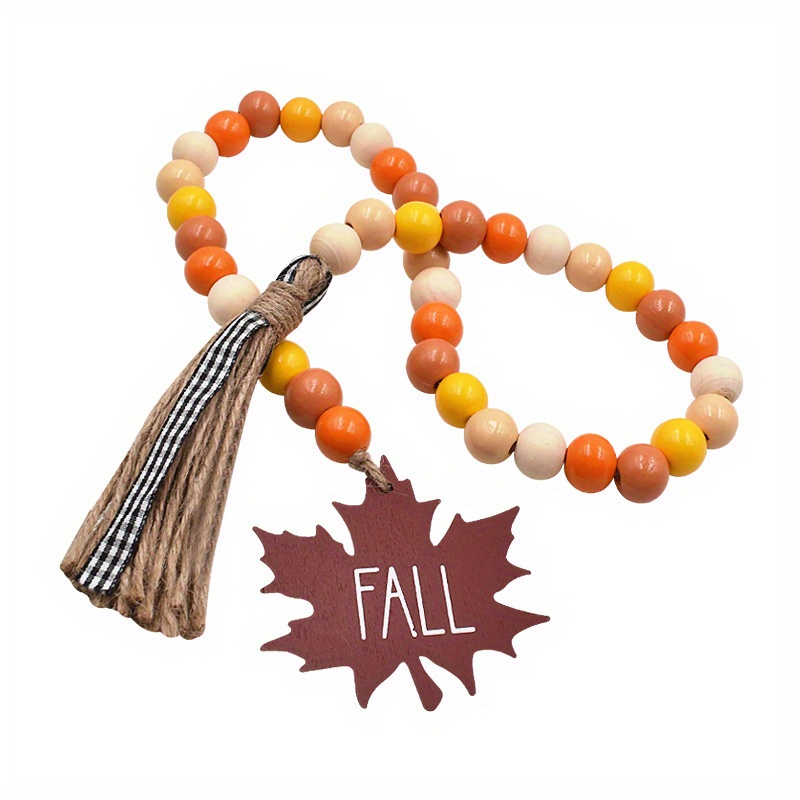 Fall Wooden Bead Garland With Tassel And Maple Leaf Pumpkin - Temu