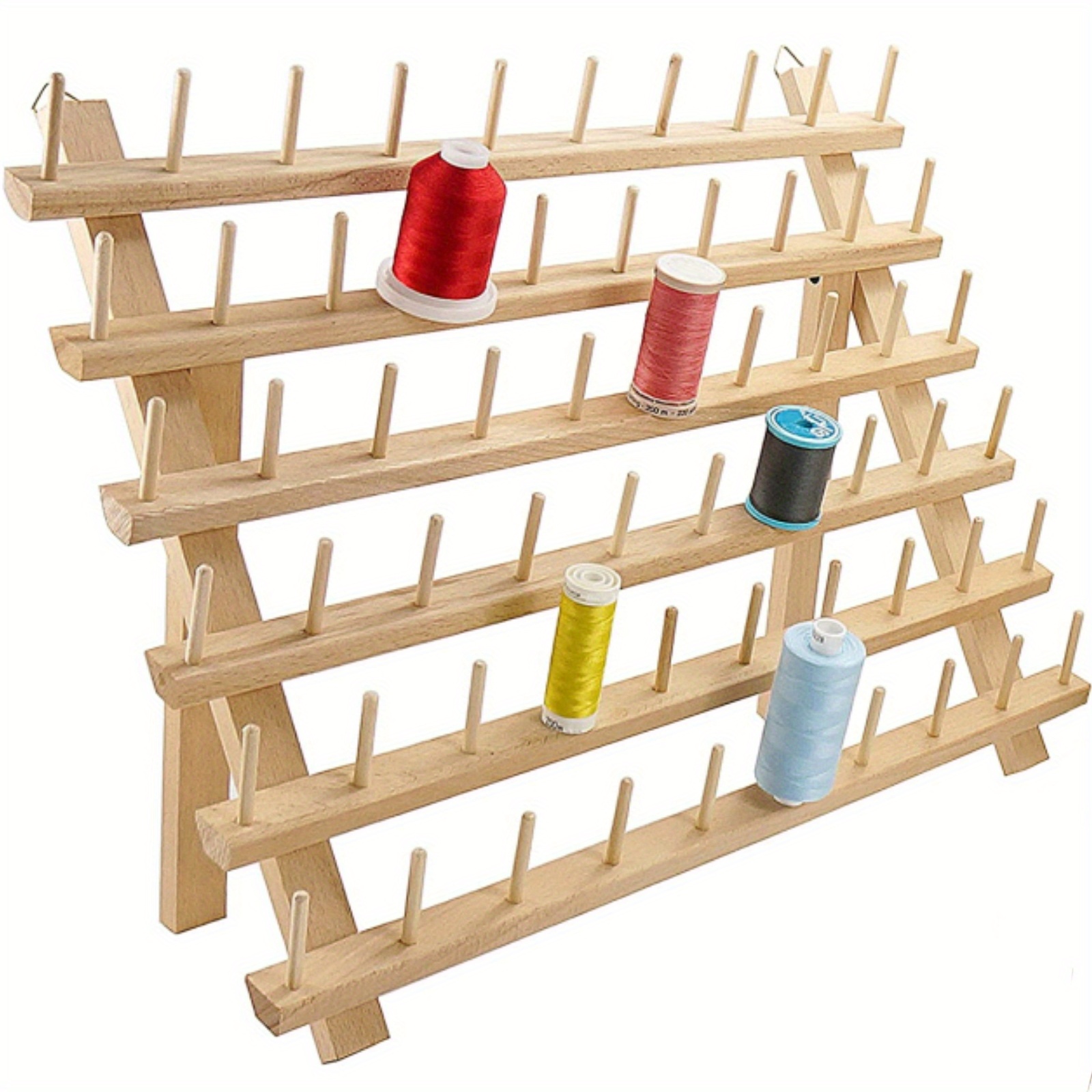 1pc Wooden 60-Spool Thread Holder, Sewing Thread Organizer Stand, Sewing  Embroidery Thread Rack, With Hanging Hooks, Ideal Gift For Christmas New  Year