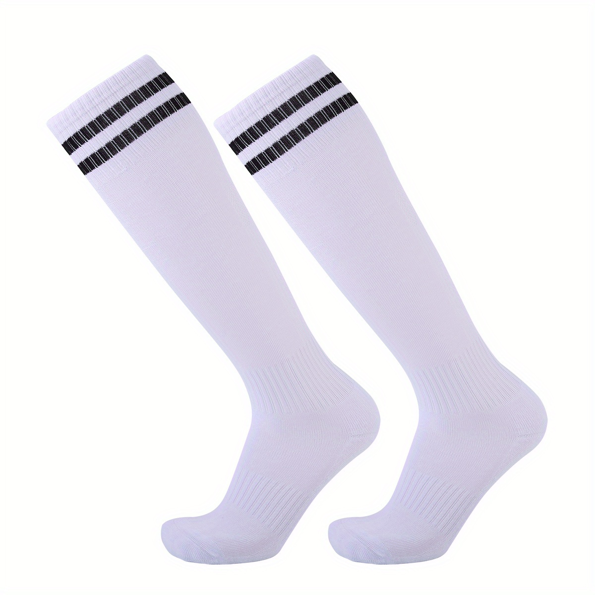 1 Pair Kids Soccer Socks Knee High Socks Striped Socks For Athletic Team Sports For Boys Girls 5 10 Years Old Blank