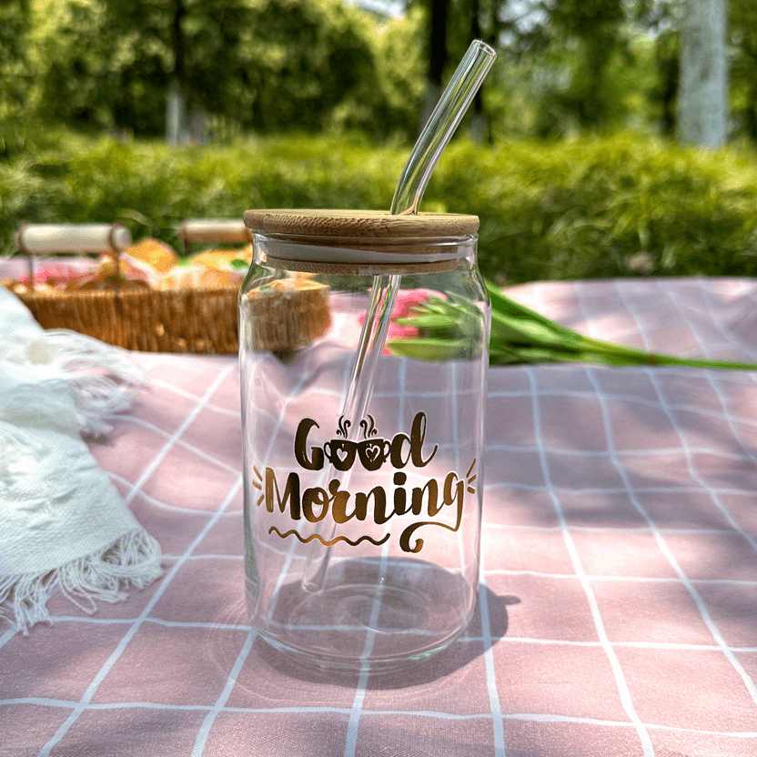 Glass Mason Jar With Lid And Straw Glass Water Cup With - Temu