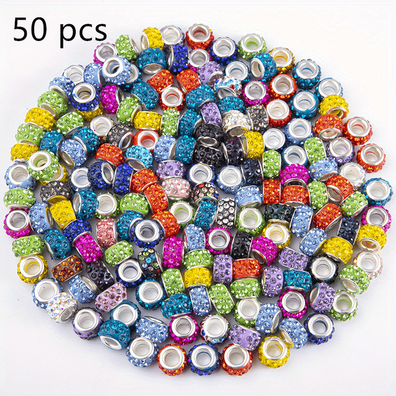 Colorful Rondelle Large Hole Inlaid Rhinestones Loose Beads - Temu