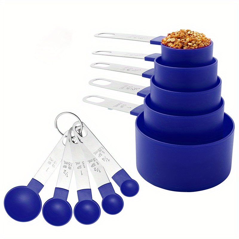 Juego de 10 tazas y cucharas medidoras de acero inoxidable, 5