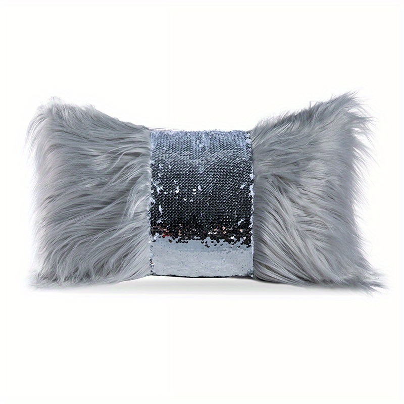 1pc, Luxury Sequin Fur Cushion Cover - Soft Plush Throw Pillow Case With Zipper - Perfect For Home Decor And Living Room Decor