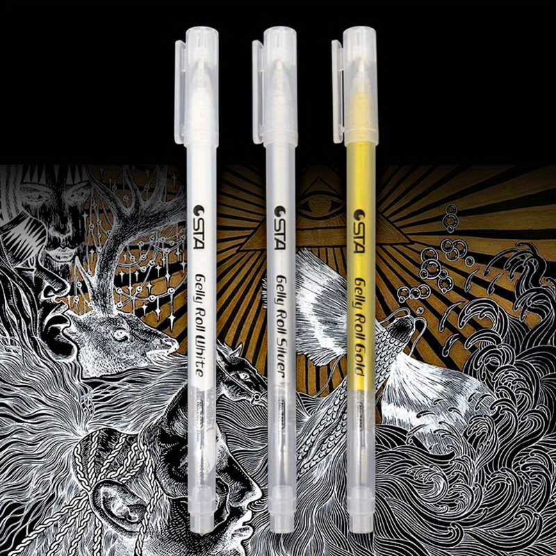 1Pcs White Gel Pen Set 1mm Fine Tip Sketching Pens for Artists Black Papers  Drawing Design