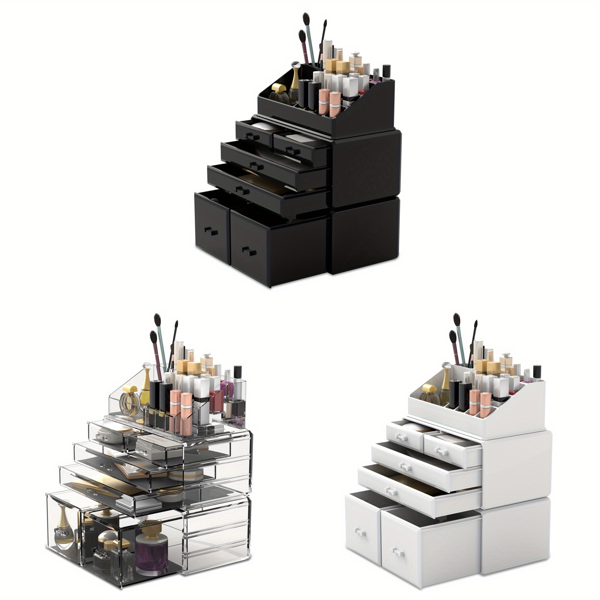 makeup organizer acrylic 3 pieces cosmetic storage drawers jewelry display box with 6 drawers for dresser bathroom vanity countertop stackable holder christmas gift details 0