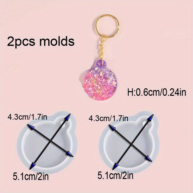 2Pcs Super Shiny Round Keychain Molds Circle Resin Silicone Molds Epoxy  Craft Jewelry Making Key Ring Pendant Molds for DIY Home Decoration Molds