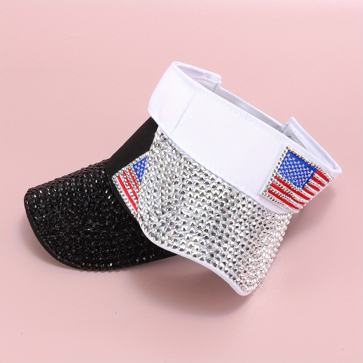 American Flag Patch Visor Hat Rhinestone Decor Cotton Sun Temu United Kingdom